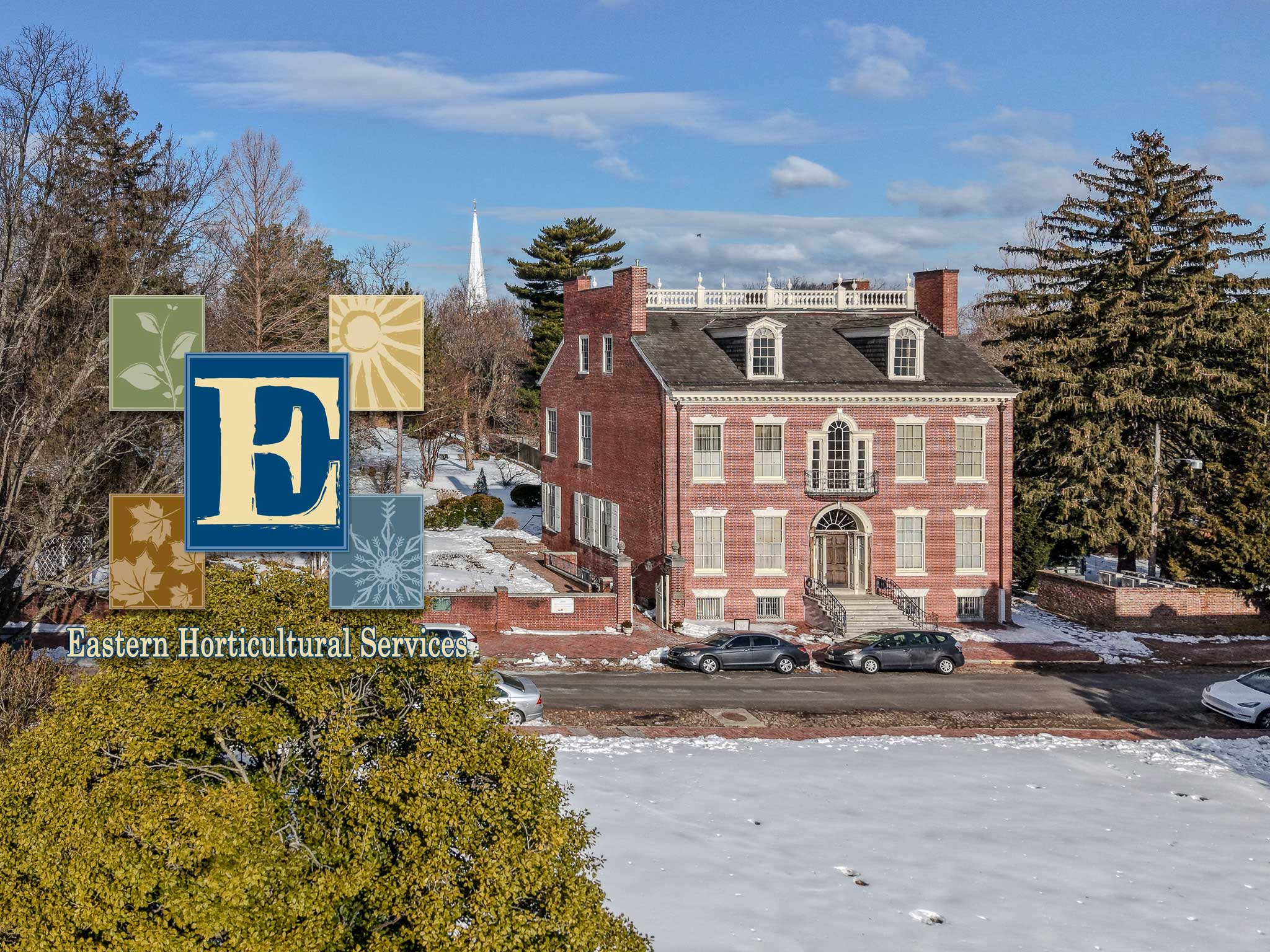 Aerial drone photo of Read House and Gardens in Old New Castle Delaware near New Castle Airport ILG